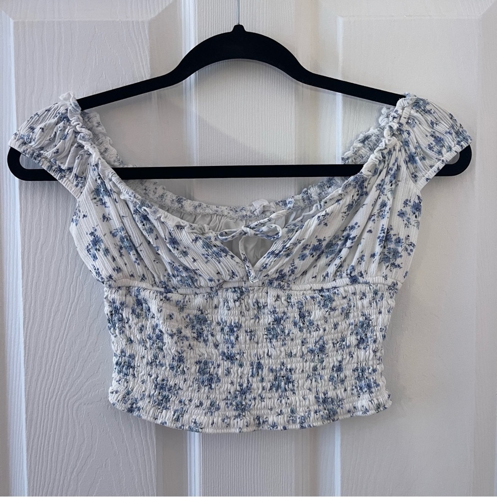 Garage Blue Floral Smocked Top